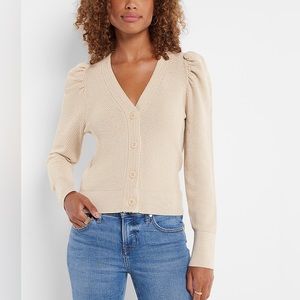 Express Puff Shoulder Stitched Cardigan Neutral | Size Medium